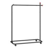 SONGMICS HOME Perchero, Perchero Metálico con Ruedas, 1 Barra para Colgar/2 Barras para Colgar, Bolsillos Laterales, Estante, Ganchos para Cerillas, Negro Tinta/Blanco Mate Negro Tinta