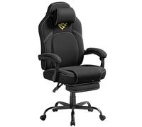 SONGMICS Home Silla de Juegos, Silla Racing Ergonómica para Ordenador con Reposapiés, con Reposacabezas, Tela de Algodón y Lino, Altura Ajustable, Negro Tinta OBG072BH03