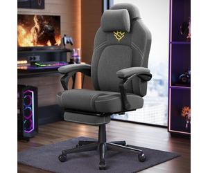 SONGMICS HOME Silla de Juegos, Silla Racing Ergonómica para Ordenador con Reposapiés, con Reposacabezas, Tela de Algodón y Lino, Altura Ajustable, Gris Paloma OBG072G01