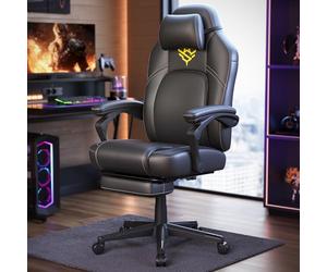 SONGMICS HOME Silla de Juegos, Silla Racing Ergonómica para Ordenador con Reposapiés, con Reposacabezas, Cuero Sintético, Altura Ajustable, Negro Tinta OBG072B01