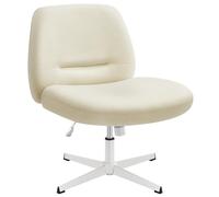 SONGMICS HOME Silla de Oficina, Estilo Contemporáneo con Base en Cruz, Asiento Ancho y Cómodo, Altura Ajustable, Silla Giratoria, Tela de Lino de Algodón, Blanco Crema OBG046W01