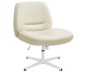 SONGMICS HOME Silla de Oficina, Estilo Contemporáneo con Base en Cruz, Asiento Ancho y Cómodo, Altura Ajustable, Silla Giratoria, Tela de Lino de Algodón, Blanco Crema OBG046W01