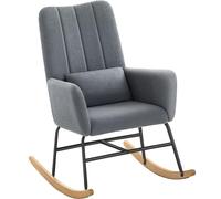 SONGMICS HOME Silla Mecedora con Reposabrazos Carga de 160 kg | Cubierta de Vellón, Marco de Acero, Patas de Madera de Caucho, para Dormitorio, Salón, Gris, Colección TEOU LYY500G01