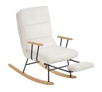 SONGMICS HOME Silla Mecedora con Reposabrazos Reclinable Carga de 160 kg | Cubierta de Vellón, Marco de Acero, Patas de Madera de Caucho, para Dormitorio, Salón, Blanco, Colección TEOU LYY016W01