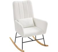 SONGMICS HOME Silla Mecedora, con Reposabrazos, Reclinable, Cubierta de Vellón, Marco de Acero, Patas de Madera de Caucho, Carga de 160 kg, para Dormitorio, Salón, Blanco Crema/Gris Pizarra