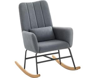 SONGMICS HOME Silla Mecedora, con Reposabrazos, Reclinable, Cubierta de Vellón, Marco de Acero, Patas de Madera de Caucho, Carga de 160 kg, para Dormitorio, Salón, Gris Pizarra LYY500G01