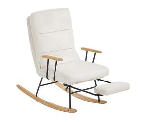 SONGMICS HOME Silla Mecedora, Patas de Madera de Caucho, Tela de Felpa, Respaldo Regulable en 4 Posiciones, Capacidad de Carga hasta 160 kg, para Dormitorio, Salón, Blanco Crema LYY016W01
