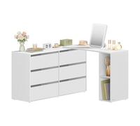 SONGMICS HOME Tocador, Montaje Rápido sin Herramientas, Cómoda, Aparador, Escritorio con Estante, Lado a Lado o en Forma de L, para Dormitorio, Estudio, Tecnología Toolless, Blanco Nieve LTS656W01