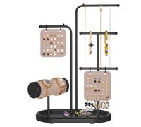 SONGMICS JJS025B01 - Portajoyas, organizador de expositores, marco de metal, 2 placas con pendientes, 6 varillas de suspensión, para collares, pendientes y pulseras, anillos, color negro