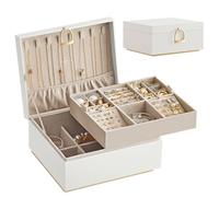 SONGMICS Joyero 2 Capas, Joyero con Asa, Bandeja Flexible para Joyas, Caja para Joyas, Efecto Flotante, 20,5 x 24 x 11 cm, Idea Regalo, Blanco JBC165W01