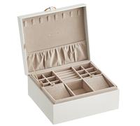 SONGMICS Joyero 2 Capas, Joyero con Asa, Bandeja Flexible para Joyas, Caja para Joyas, Efecto Flotante, 20,5 x 24 x 11 cm, Idea Regalo, Blanco/Negro/Rosa Jalea, Regalo de Navidad/Marrón y Blanco Negro