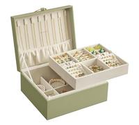 SONGMICS Joyero 2 Capas, Joyero con Asa, Bandeja Flexible para Joyas, Caja para Joyas, Efecto Flotante, 20,5 x 24 x 11 cm, Idea Regalo, Verde Laurel JBC165C02