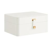 SONGMICS Joyero con espejo, organizador de almacenamiento de joyas de 2 capas, estuche de viaje para joyas, bandeja extraíble para joyas, 17,6 x 22 x 11 cm, almacenamiento de pendientes, collar, idea