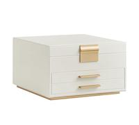 SONGMICS Joyero con Espejo y Luces LED, Organizador de Joyas de 3 Niveles con 2 Cajones, Superficie de PU, Base Flotante, Moderno, Idea de Regalo, 23 x 23 x 14 cm, Blanco Crema y Dorado JBC169W01