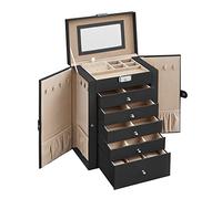 SONGMICS Joyero de 6 Niveles con 5 Cajones, Navidad, Gran Espacio de Almacenamiento, Espejo Integrado y Cerradura, Ideal para Guardar Joyas y Relojes, Negro JBC152B01