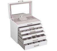 SONGMICS Joyero de 6 Niveles, con Gran Capacidad, Cajón y Espejo | Para Bisuterías, Relojes, Cosméticos, Anillo, Gafas de Sol, Blanco, Colección BRIDIE JBC138