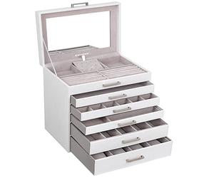 SONGMICS Joyero de 6 Niveles, con Gran Capacidad, Cajón y Espejo | Para Bisuterías, Relojes, Cosméticos, Anillo, Gafas de Sol, Blanco, Colección BRIDIE JBC138