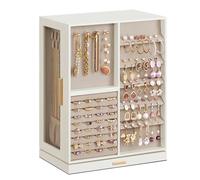 SONGMICS Joyero giratorio 360°, organizador de joyas con 7 cajones, vitrina de joyería, ventana de cristal, espacioso, almacenamiento vertical de joyas, diseño abierto, gran regalo, color blanco nube