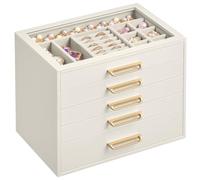 SONGMICS Joyero, Organizador de Joyas con 5 Cajones y Tapa de Cristal | Para Anillos, Collares, Pendientes, 24 x 17,2 x 18,4 cm, Blanco Cálido Claro y Blanco, Colección GLORIBEL JBC205W201