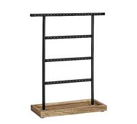 SONGMICS Joyero, Organizador de Joyas de 4 Niveles con Bandeja | Base de Madera, para Pendientes, Vintage, Color Madera y Negro, Colección CAELEY JJS019B01