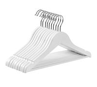 SONGMICS Juego de 10 Perchas para Niños de Madera Maciza, 35 cm Largo | con Barra de Pantalones, Muescas en Hombros, Ganchos Giratorios, Blanco y Plata, Colección CASON CRW006W02
