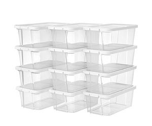 SONGMICS Juego de 12 Cajas de Zapatos con Tapa Organizador de Almacenamiento versátil Organizador apilable Producto de artesanías hasta la Talla 41 LSP12WT