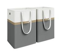 SONGMICS Juego de 2 Cestas para Colada, Cestas Plegables para Ropa Sucia 110 L, Bolsa con Asas Cortas y Largas, Fácil de Transportar y Limpiar, para Dormitorio, Baño, Gris Pizarra LCB210G01