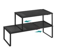SONGMICS Especiero, Extensible, Organizador de Cocina, Estante de Cocina, Organizador de Armario, Estante Pequeño, Metal, Encimera, Mesa, Zapatero, Negro Mate KCS007B01