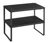 SONGMICS Juego de 2 Especieros, Extensibles, Organizador de Cocina, Estante de Cocina, Organizador de Armario, Estante Pequeño, Metal, Encimera, Mesa, Zapatero, Negro Mate/Blanco Mate Negro