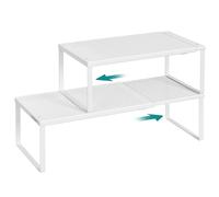 SONGMICS Juego de 2 Especieros, Extensibles, Organizador de Cocina, Estante de Cocina, Organizador de Armario, Estante Pequeño, Metal, Encimera, Mesa, Zapatero, Blanco Mate KCS402W01