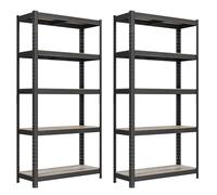 SONGMICS Juego de 2, Estantería de 5 Niveles, 30 x 75 x 150 cm, Carga de 650 kg (130 kg por Nivel), Estantes Ajustables, Estilo Natural, para Cocina, Salón, Madera Natural y Negro GLR030B12