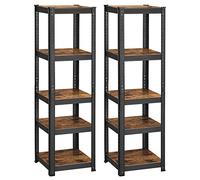 SONGMICS Juego de 2, Estantería de 5 Niveles, 37 x 37 x 150 cm, Carga de 400 kg, Estantes Ajustables, Estilo Natural, para Cocina, Salón, Marrón Rústico y Negro GLR037B02