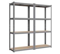 SONGMICS Juego de 2, Estantería Pesada de 4 Niveles, Estantería de Acero, Montaje Rápido, Garaje, Almacén, Trastero, Carga de 520 kg, 40 x 80 x 160 cm, Gris y Natural GLR044G02