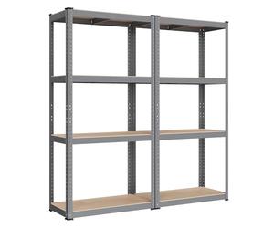 SONGMICS Juego de 2, Estantería Pesada de 4 Niveles, Estantería de Acero, Montaje Rápido, Garaje, Almacén, Trastero, Carga de 520 kg, 40 x 80 x 160 cm, Gris y Natural GLR044G02