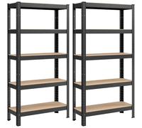 SONGMICS Juego de 2, Estantería Pesada de 5 Niveles, Estantería de Acero, Montaje Rápido, para Instrumentos, Garaje, Almacén, Trastero, Carga de 650 kg, 30 x 75 x 150 cm, Negro/Plata