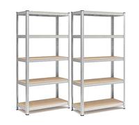 SONGMICS Juego de 2 Estanterías Almacenaje de 5 Niveles, Estantería Metálica, Modular, Garaje, Almacén, Trastero, Cocina, Carga de 875 kg, 40 x 90 x 180 cm, Plata GLR040E02