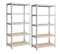 SONGMICS Juego de 2 Estanterías Almacenaje de 5 Niveles, Estantería Metálica, Modular, Garaje, Almacén, Trastero, Cocina, Carga de 600 kg, 50 x 100 x 200 cm, Plata GLR050E02