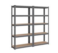 SONGMICS Juego de 2 Estanterías Almacenaje de 5 Niveles, Estantería Metálica, Modular, Garaje, Almacén, Trastero, Cocina, Carga de 650 kg, 30 x 75 x 150 cm, Gris y Natural GLR030G02