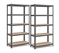 SONGMICS Juego de 2 Estanterías Almacenaje de 5 Niveles, Estantería Metálica, Modular, Garaje, Almacén, Trastero, Cocina, Carga de 875 kg, 40 x 90 x 180 cm, Gris Místico GLR040G02