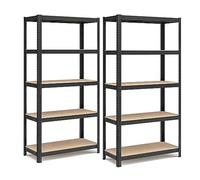 SONGMICS Juego de 2 Estanterías Almacenaje de 5 Niveles, Estantería Metálica, Modular, Garaje, Almacén, Trastero, Cocina, Carga de 875 kg, 40 x 90 x 180 cm, Negro GLR040B02