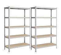 SONGMICS Juego de 2 Estanterías Pesadas, Montaje sin Tornillos | Estantería de Acero de 5 Niveles, Carga de 750 kg, Instrumentos, Garaje, Almacén, Trastero, 60 x 120 x 200 cm, Plata