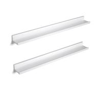 SONGMICS Juego de 2 Estantes de Pared, 2 Estantes Flotantes con Acabado de Alto Brillo, 60 x 10 cm/80 x 10 cm, para Marcos de Foto y Libros, Uso en Sala de Estar, Baño, Cocina, Fácil Montaje, Blanco