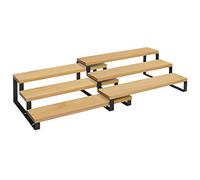 SONGMICS Juego de 2 Estantes para Especias, de 3 Niveles, Extensible | Especiero Apilable, Bambú y Acero, para Despensa, Encimera, Color bambú original y negro mate, Colección BYSTRO KCS016N01