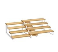 SONGMICS Juego de 2 Estantes para Especias, Extensible de 4 Niveles | Estantes de Armario, Bambú y Acero, Apilable, para Despensa, Bambú Claro y Blanco Mate, Colección BYSTRO KCS216N02