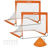 SONGMICS - Juego de 2 jaulas de fútbol para niños, Plegable, Red de fútbol, Montaje rápido, para jardín, Curso, Marco de Fibra de Vidrio, Tela Oxford y poliéster, Naranja SZQ122O02