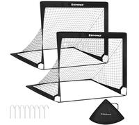 SONGMICS - Juego de 2 jaulas de fútbol para niños, Plegable, Red de fútbol, Montaje rápido, para jardín, Curso, Marco de Fibra de Vidrio, Tela Oxford y poliéster, Negro SZQ122B02