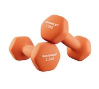 SONGMICS Juego de 2 Mancuernas, 2 x 1,5 kg, Mancuernas Hexagonales con Superficie de Vinilo, para Fitness, Ejercicio, Entrenamiento, para Gimnasia en Casa, Naranja Papaya SYL63OG