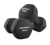 SONGMICS Juego de 2 Mancuernas, 2 x 10 kg, Mancuernas Hexagonales con Superficie de Vinilo, para Fitness, Ejercicio, Entrenamiento, para Gimnasia en Casa, Negro Tinta SYL110B01