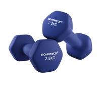 SONGMICS Juego de 2 mancuernas, 2 x 2.5 kg, mancuernas hexagonales, revestimiento de neopreno, entrenamiento de fuerza, entrenamiento, fitness, para casa, Azul Azul