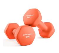 SONGMICS - Juego de 2 mancuernas, 2 x 3 kg, con forma de mancuernas, hexagonales, revestimiento de neopreno, para entrenamiento de fuerza, fitness, para el hogar, naranja papaya SYL906O01
